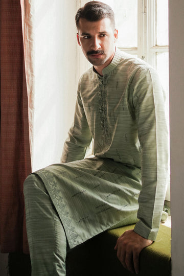 PASTEL GREEN COTTON SLUB KURTA TROUSER